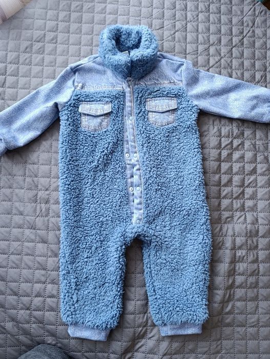 Бебешко дънкови пухено гащеризон за момче 12/18 месеца