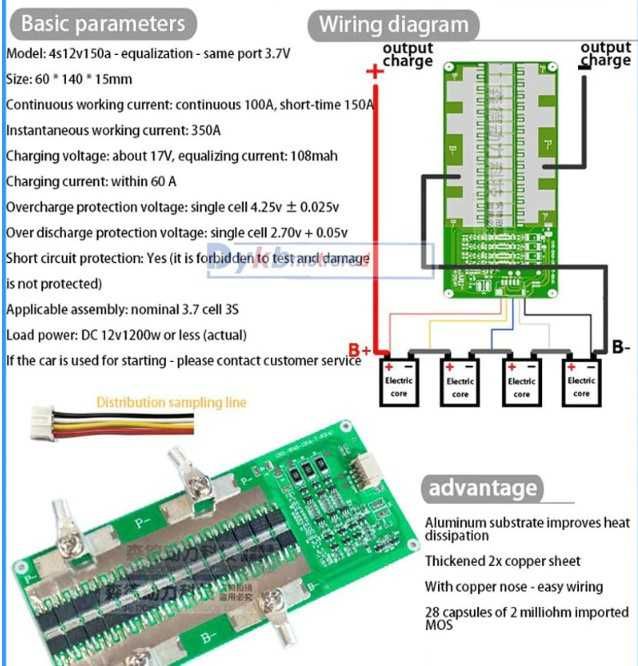 BMS 14,4V (16,8V) - 150A litiu-ion, port comun de incarcare/descarcare