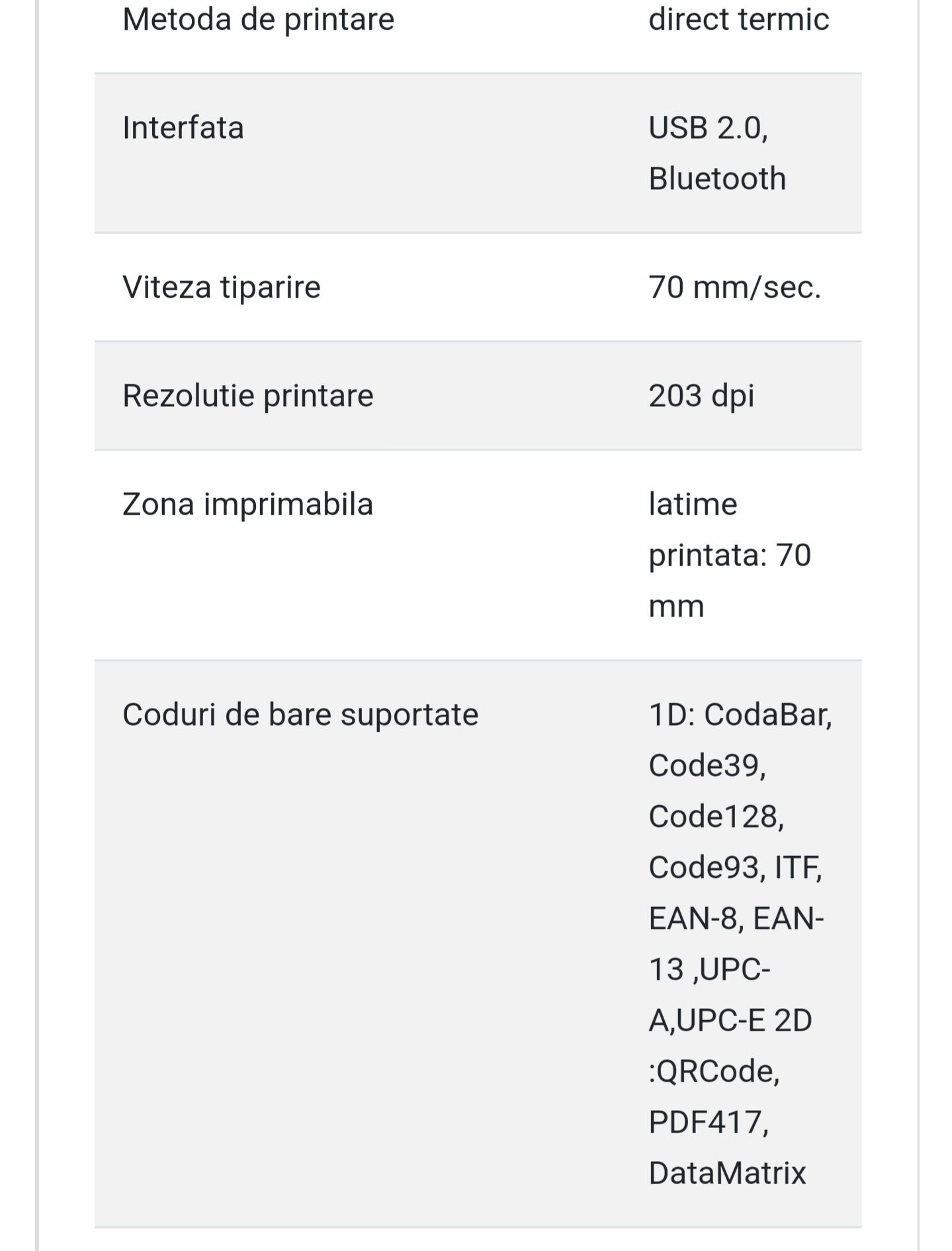 Imprimanta mobila Unitech SP319, 203 DPI, USB, Bluetooth,