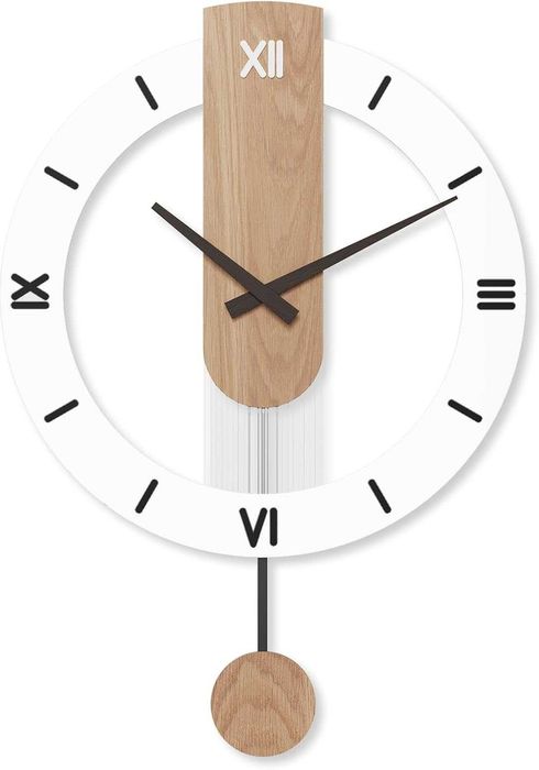 Ceas de perete cu pendul LANMOU,40 * 55cm, lemn, silențios, alb – NOU