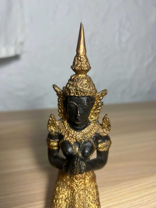 Statuetă Buddha Thai/bronz masiv patinat/bicolor/fată 2/17,3cm.