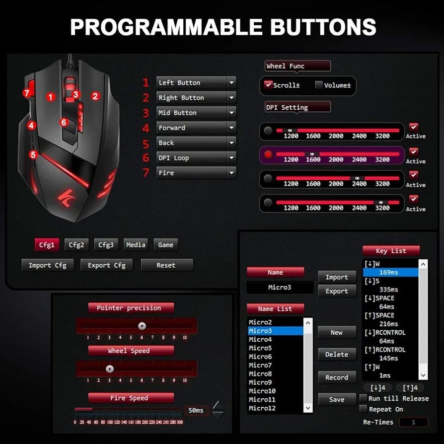 Gaming Mouse Hcman T60, cu fir programabil 7 butoane