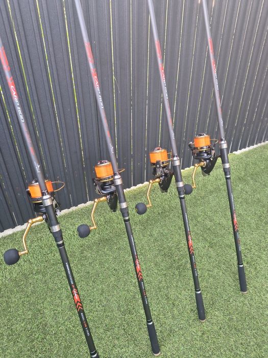 Set 4 lansete Carp 3.9m 3 seg 3.75 lbs + 4 mulinete AQ9000 18+1 rulmen