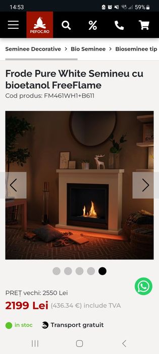 Vand semineu cu bioetanol (flacara naturala)