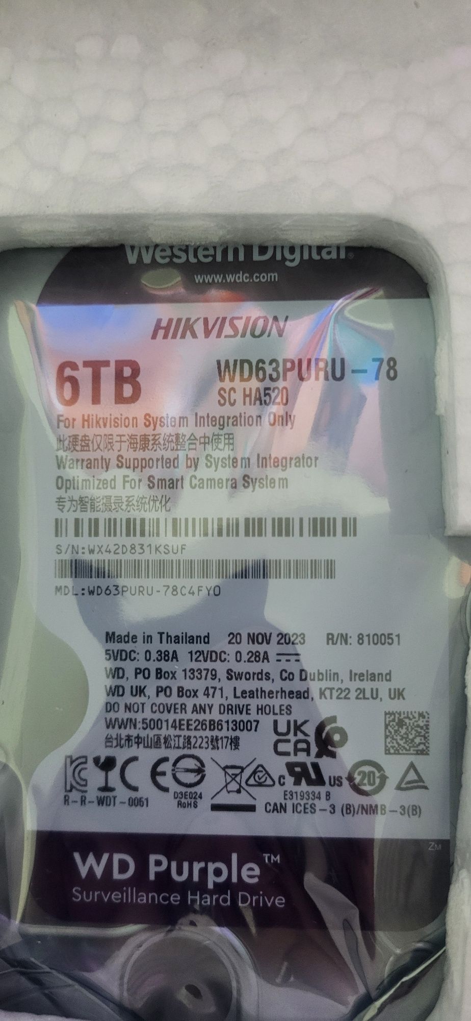 Продам новый жесткий диск WD   purple 6TB в упаковке