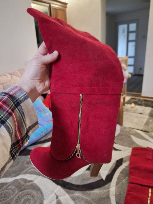 Cizme roșii piele cu toc