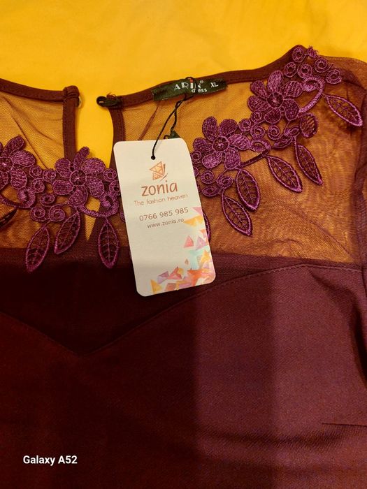 Rochie elegantă din triplu voal ,nouă ,culoarea mov lila.