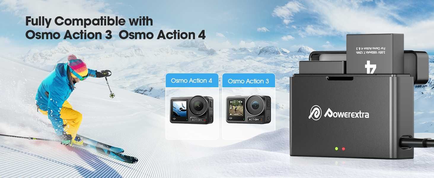 Комплект батерии и зарядно DJI Osmo Action 4 и 3 от Powerextra