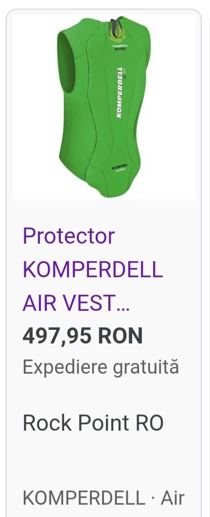 Protecție spate Komperdell Impact Vest moto, schi, bike, nr 152 sau XS