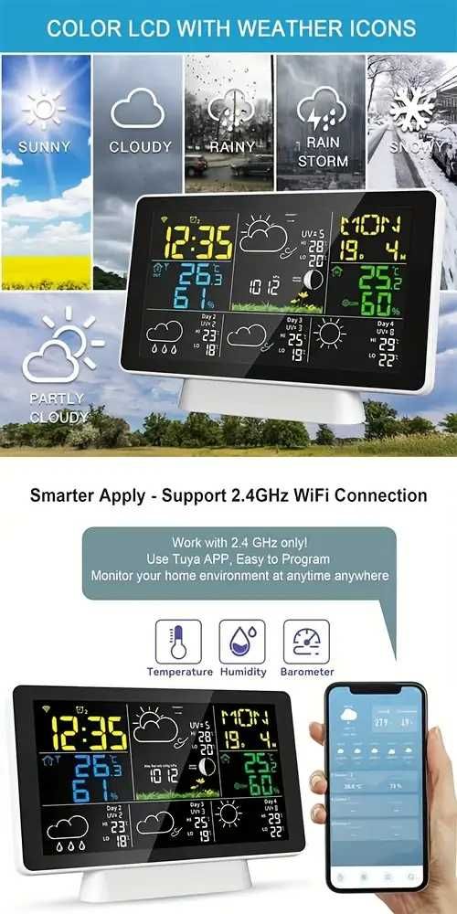 Смарт метеорологична станция Wi-Fi Tuya Smart Life с 3 сензора