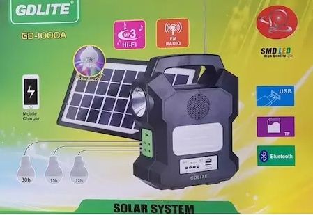 Kit Solar portabil Gdlite GD-1000A, USB, bluetooth, radio FM, MP3,