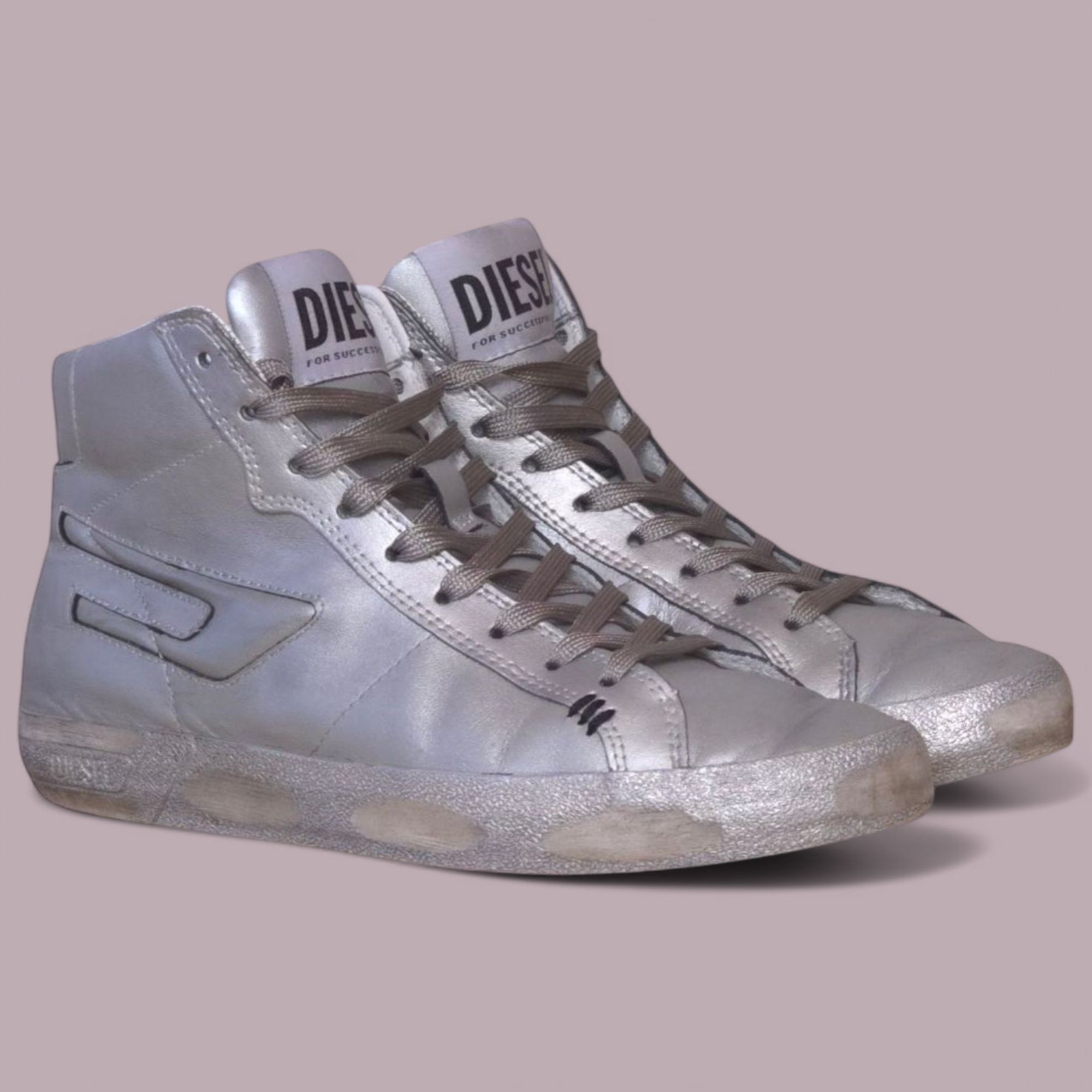 Diesel Leroji Mid Silver сребърни кожени кецове