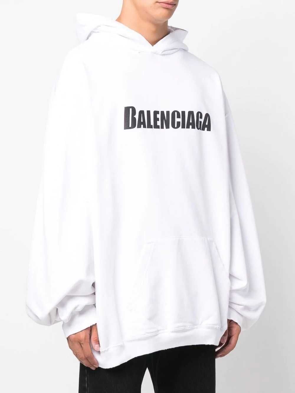 BALENCIAGA White Ripped Caps Logo Oversized Горнище Суичър XS (M / L)