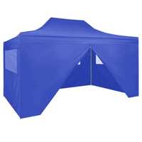 vidaXL Сгъваема парти шатра с 4 странични стени 3х4 м стомана синя 488
