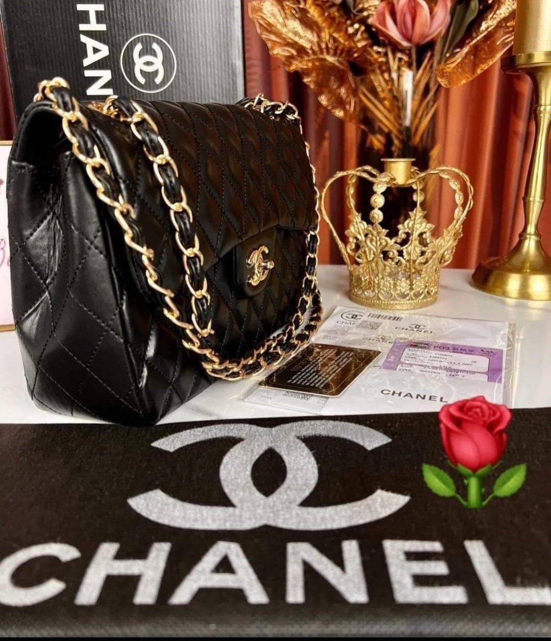 Geanta damă Chanel Jumbo, logo metalic, saculet, etichetă