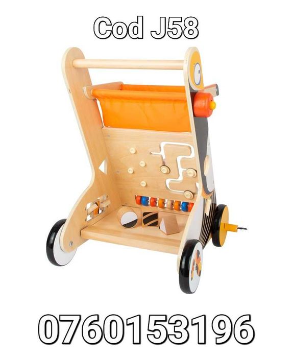 Premergator colorat din Lemn cu activitati in stil Tucan-Cu Roti-J58