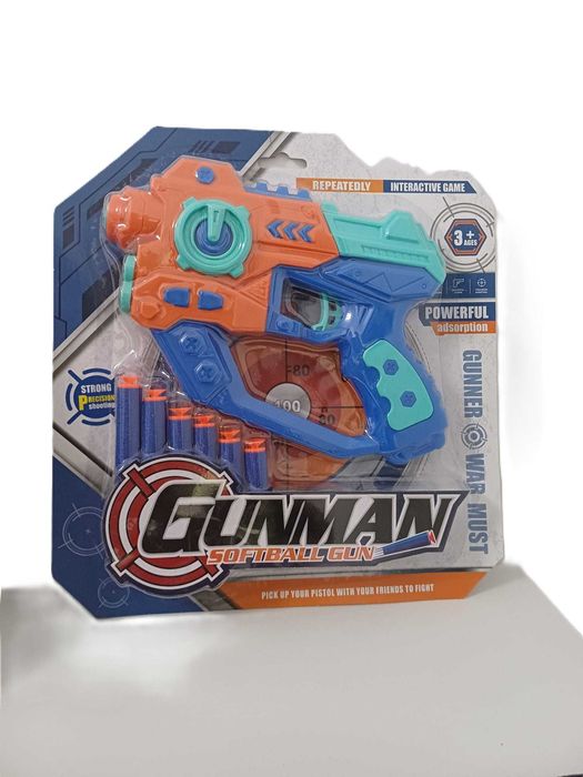 Jucarie interactiva Pistol cu ventuze din burete