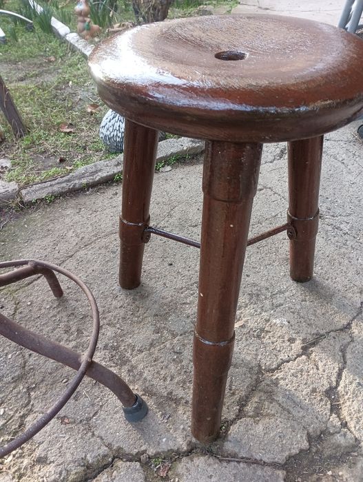 Стар стругарски винтов стол+масивен трикрак