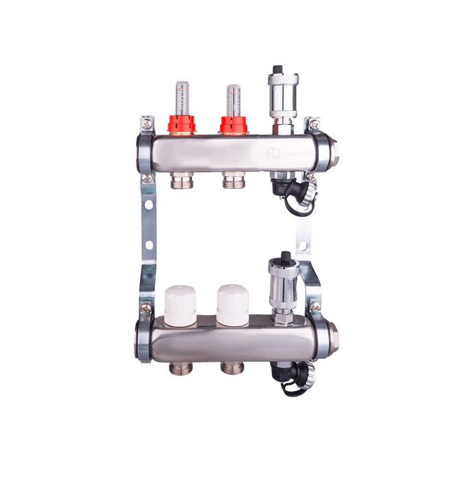 Коллекторная группа с расходомерами 2 выхода 1"х3/4" НЕРЖ Aqualink