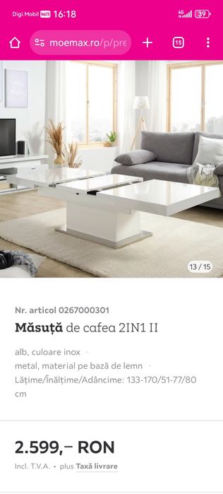 Masa extensibila alb lucios moemax