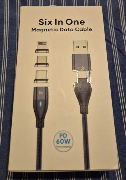 Cablu 6 in 1 Timebox Magnetic, Fast Charge 60W, QC 3.0, 1 m