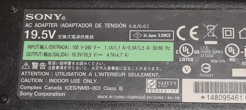 Incarcator pentru laptop SONY Vaio 19,5V cu 4,7A,stare buna