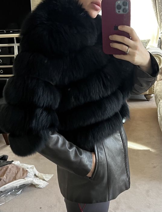 Кожено яке с естествен косъм от лисица