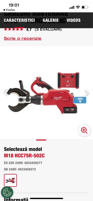 Taietor hidraulic cu telecomanda milwaukee M18 HCC75R