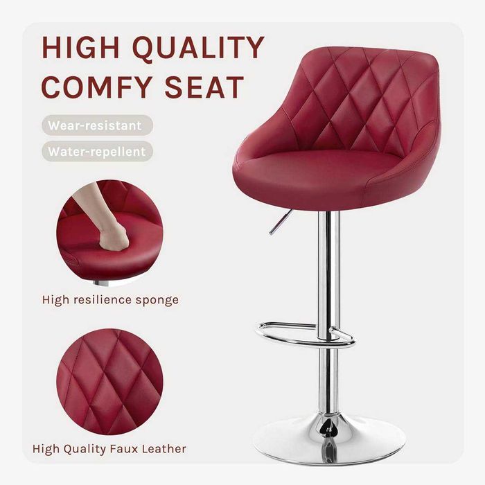 Бар стол WOLTU, въртящ се с регулируема височина, тъмночервен 2 броя