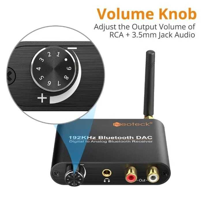 Цифров към аналогов аудио конвертор 192Khz Bluetooth DAC + Гаранция