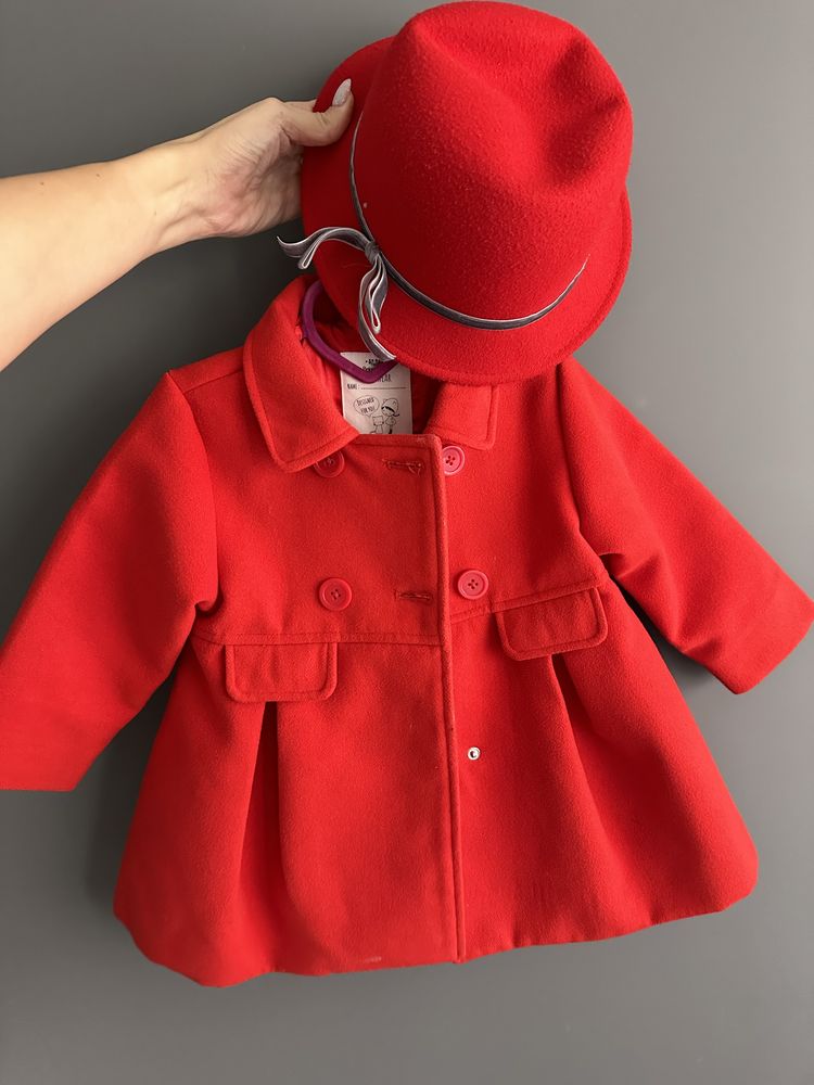 Детско червено палто с шапка 2г.