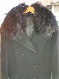 Черно палто 100% вълна и лисица