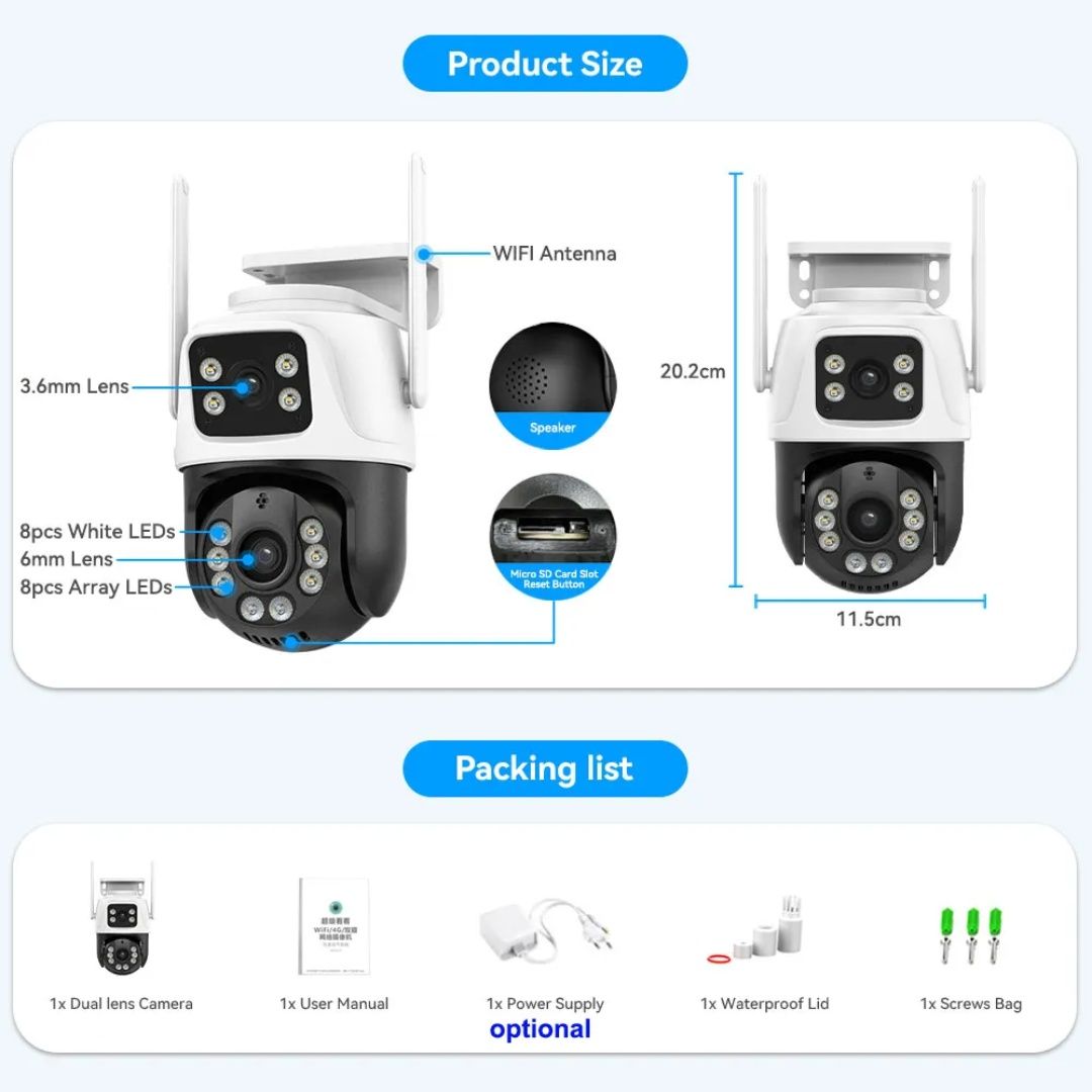 Двойна wifi водоустоичива камера 3Mpix ICSEE