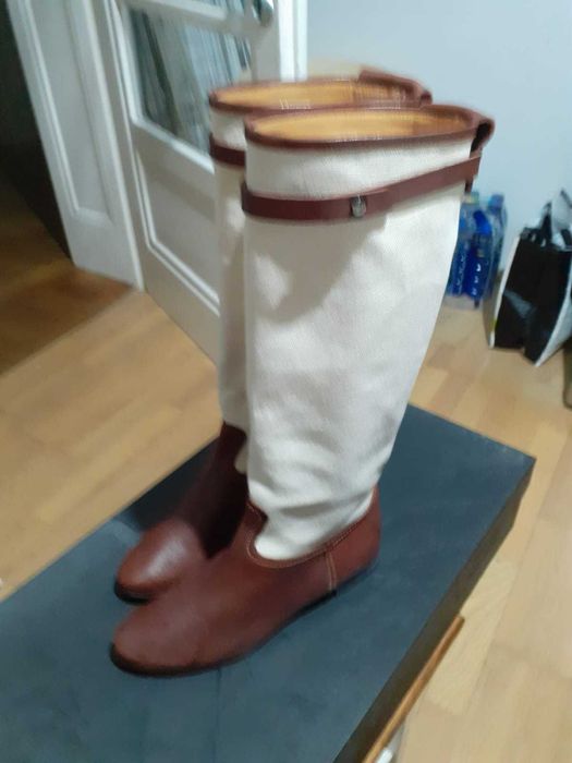 Cizme de dama din piele si material textil pentru primavara/toamna