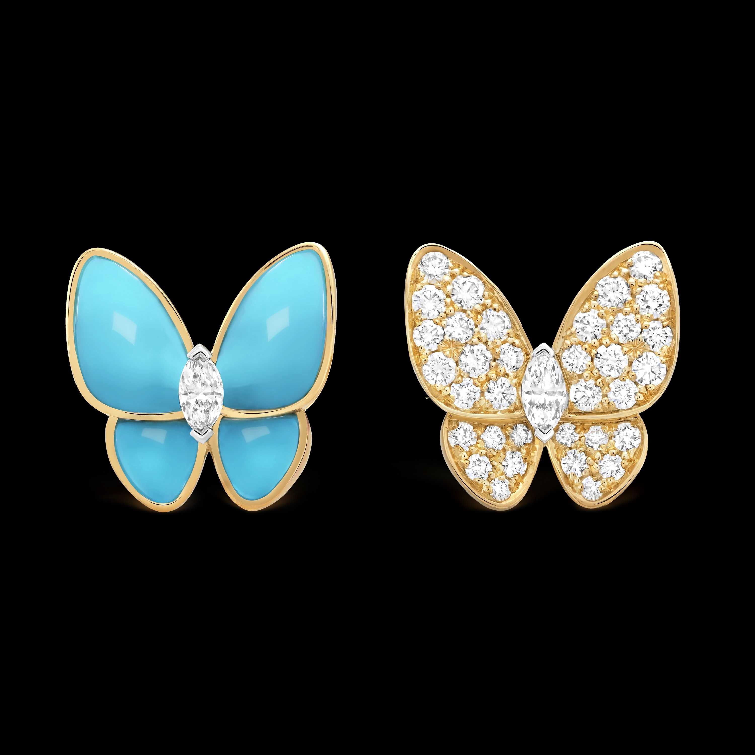 Van Cleef & Arpels VCA Gold Turquoise Two Butterfly Дамски Обеци