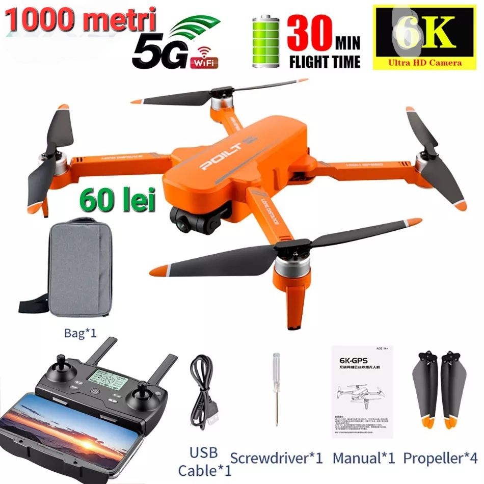 Drona camera 6K electrica,Gps,gimbal 2 axe,30min,1000M, 24Mpx,5G, Noua