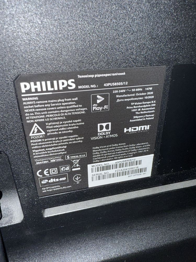 Televizor Philips Smart Android 108cm, ambilight , impecabil!