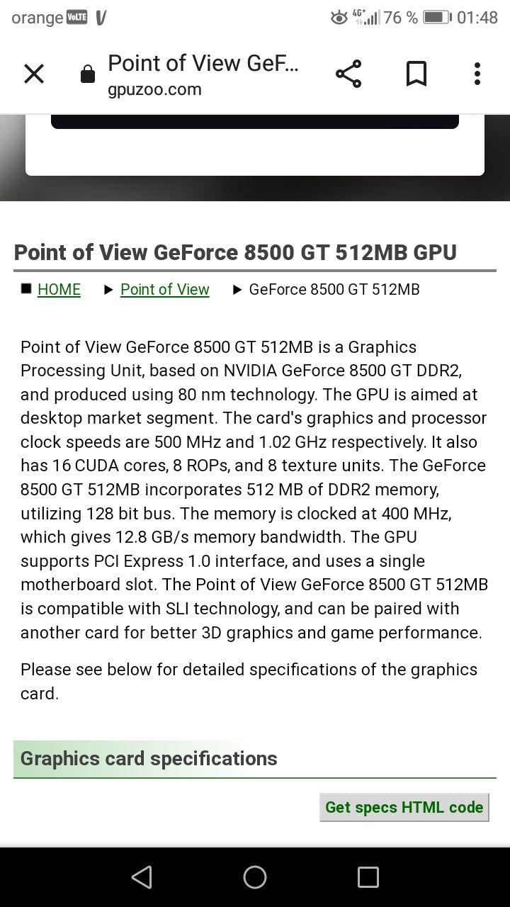 Placă video nVidia GeForce 8500GT 512mb