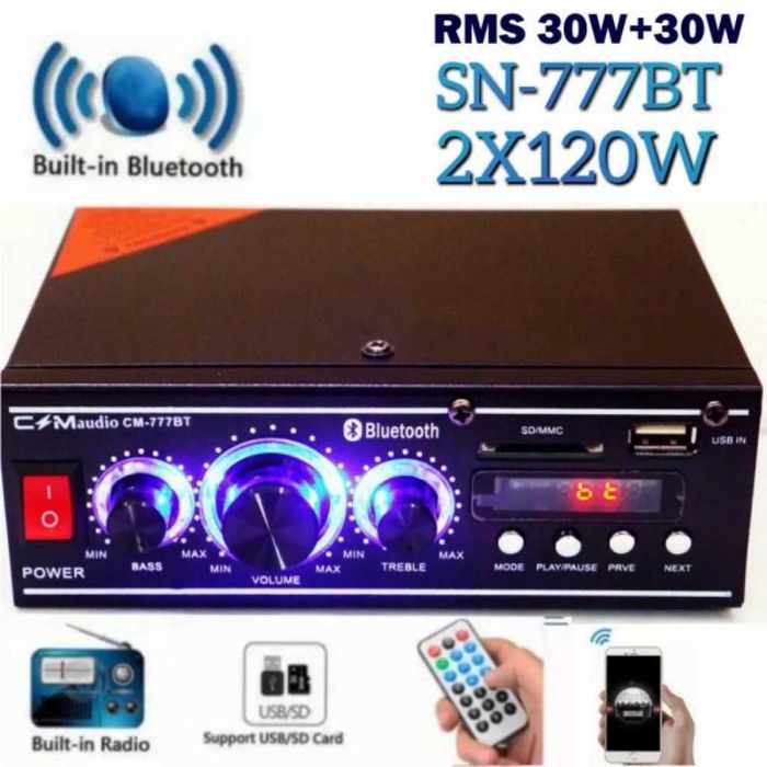Мощен HiFi усилвател с Мp3, USB, SD, BT и FM радио с дистан. управ.