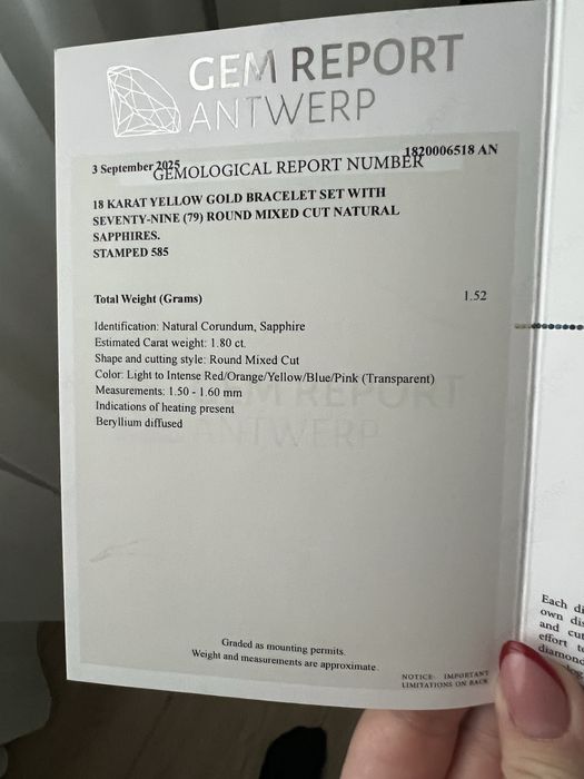 Bratara aur 14 kt cu safire colorate