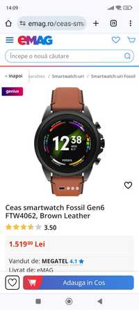 Ceas smartwatch Fossil Gen6 FTW4062, Brown Leather impecabil 

 3.50
