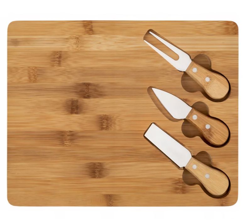 Platou pentru brânzeturi din bambus cu 3 ustensile - SIGILAT
