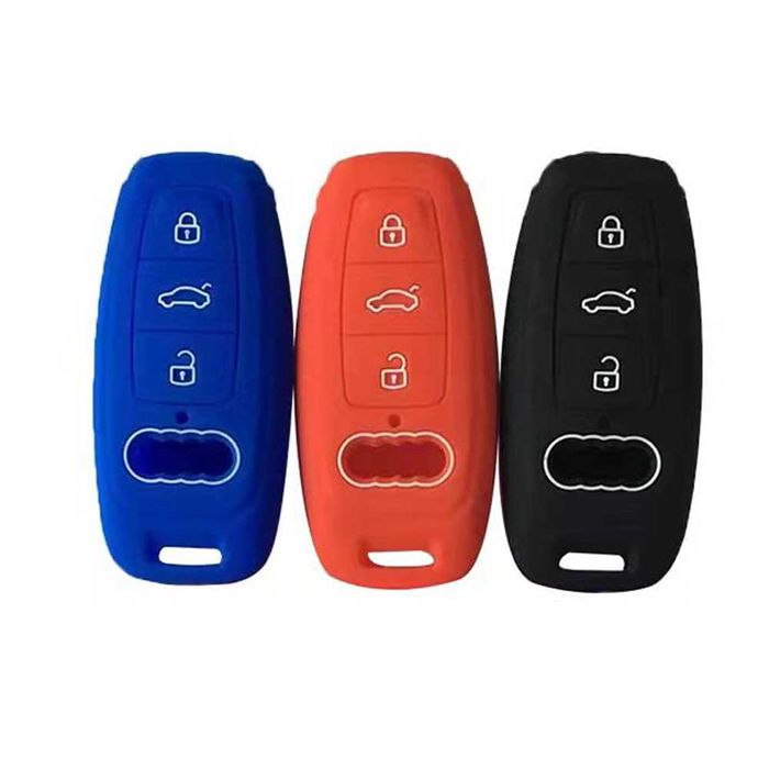 Husa cheie keyless Audi A7 A8 Q7 Q8 e-tron, negru/rosu/albastru