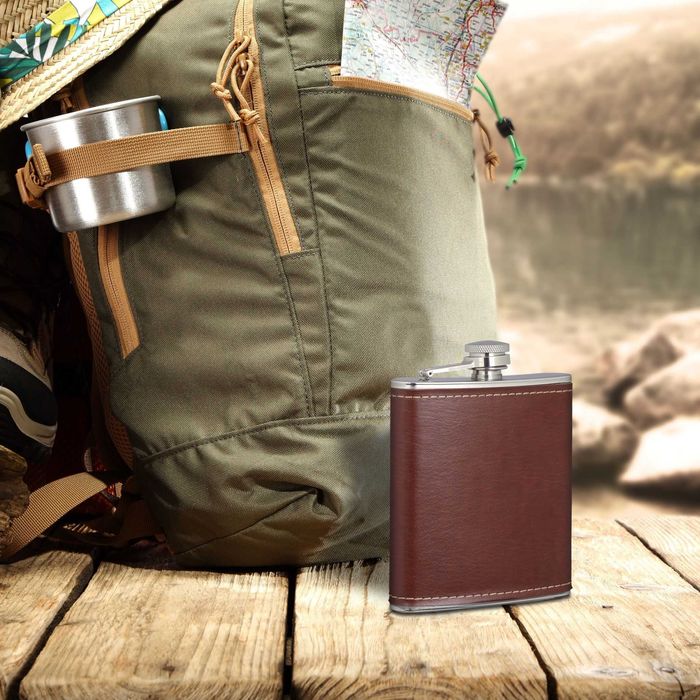 Sticla metalica 200ml plosca de buzunar inox husa din piele sintetica