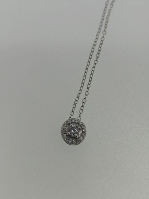 Lanț aur 1.35gr alb 14k cu pandantiv cu diamante naturale 0.24ct (r)