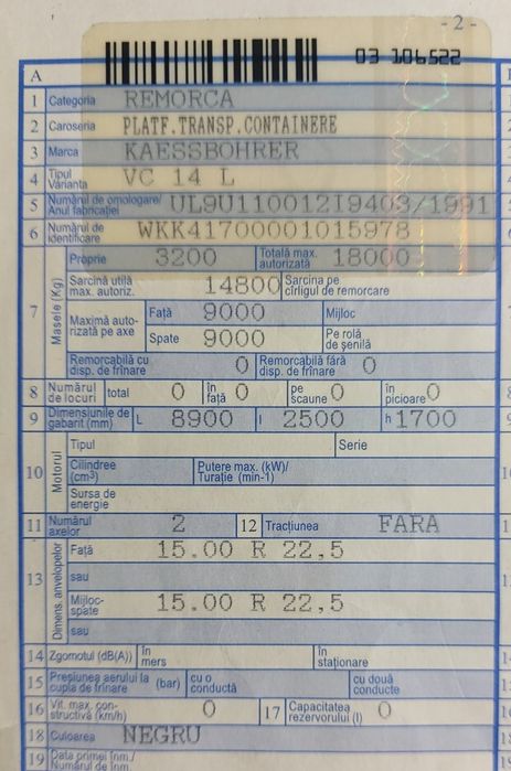 Remorca platforma pentru containere