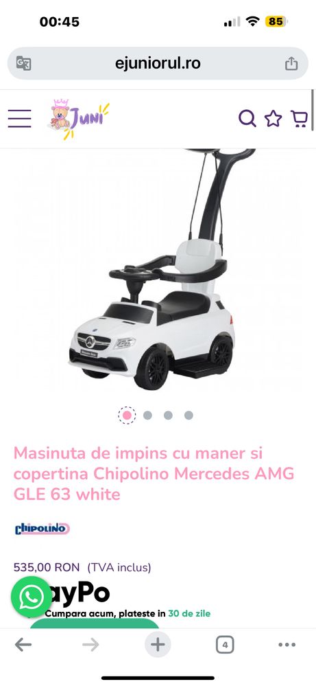 Mașina de împins cu maner si copertina Mecerdes AMG GLE 63