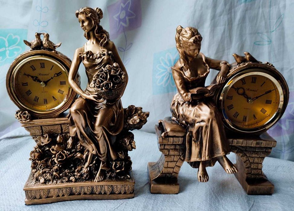 Часы каминные, гипс\металл\дерево, новые