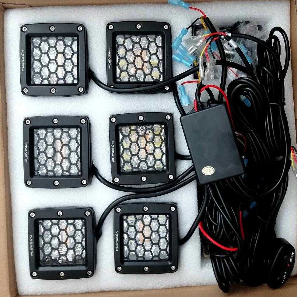 LED халоген лампи с окабеляване 12-24V, мигащи 6 режима, 6 броя