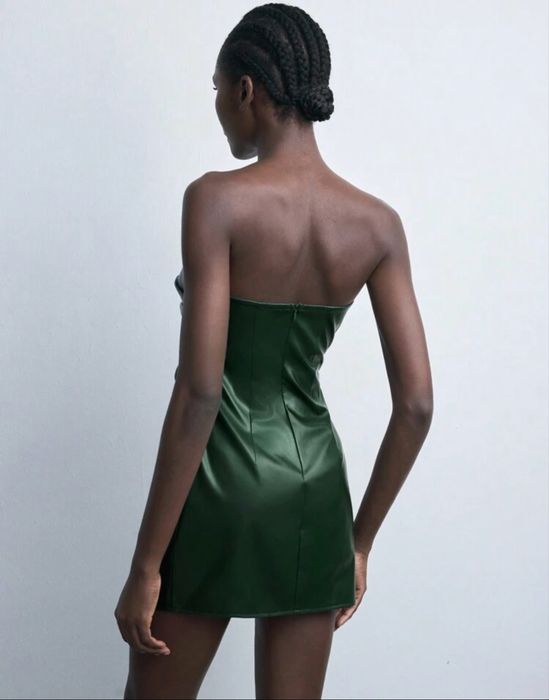 Тъмнозелена кожена рокля